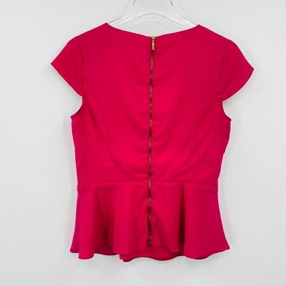 Express Size Small Pink Cap Sleeve Peplum Hem Zip Back Blouse Top - Picture 7 of 7